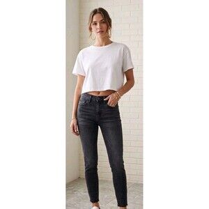 Rails Larchmont Mid-Rise Skinny Jeans 90s Dark Gray  Frayed Hem Size 24 NWT